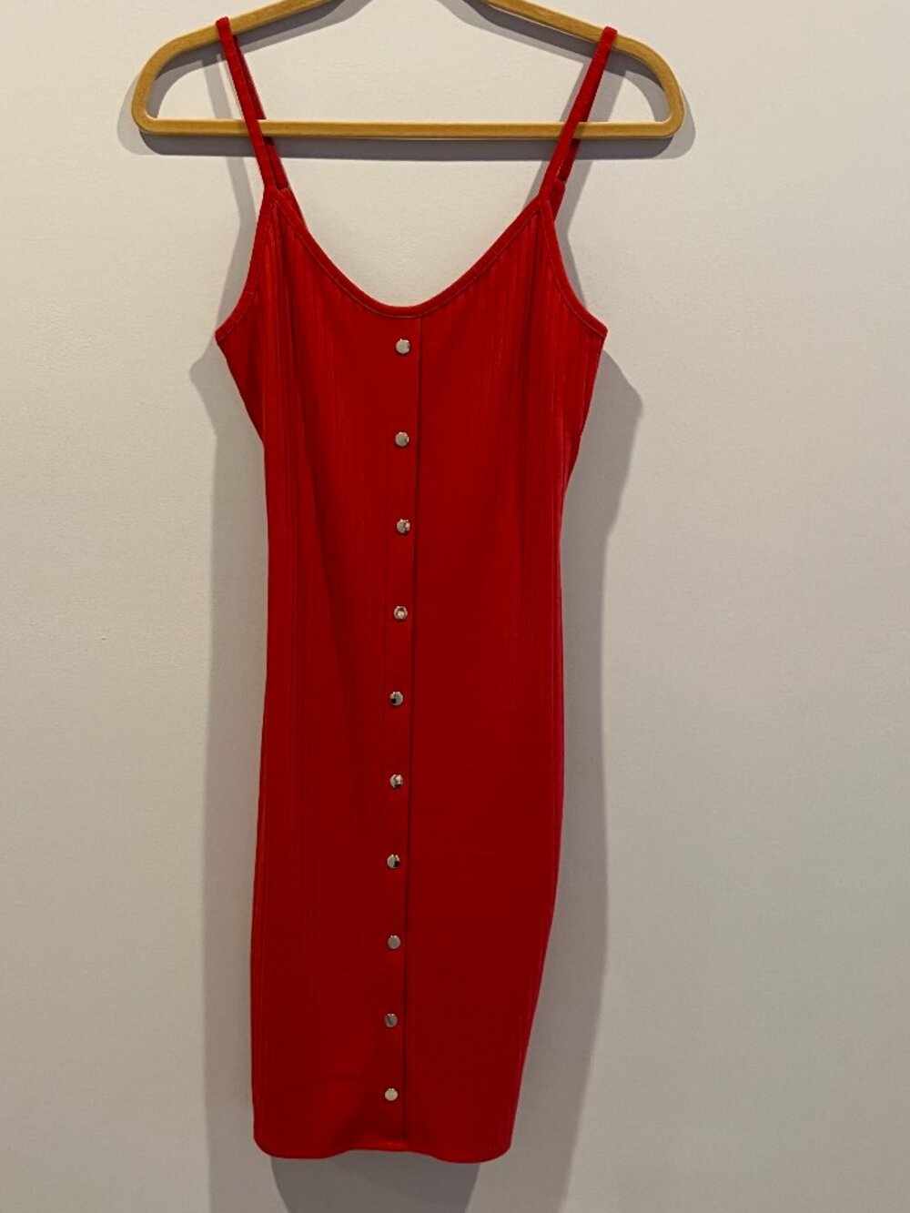 Women's Love J Red Faux Silver Buttons Bodycon Dress Size M